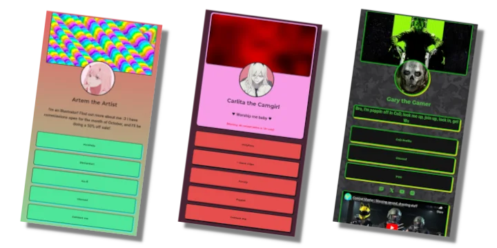 Example link garden webpage screenshots