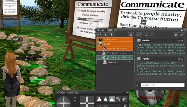photo of the main VR Chat logo, featuring two avatars looking up at the viewer, and the text, "VR Chat"