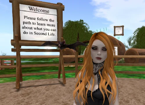 OpenSim welcome hub with people gathered.