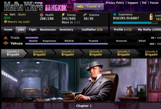 Mafia Wars game screenshot on Facebook