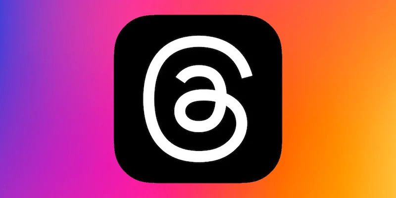 images of the Threads logo on a blue, purple, red and orage gradient