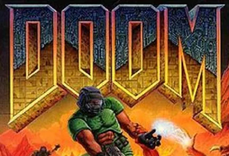 Doom game screenshot with a marine fighting demons.