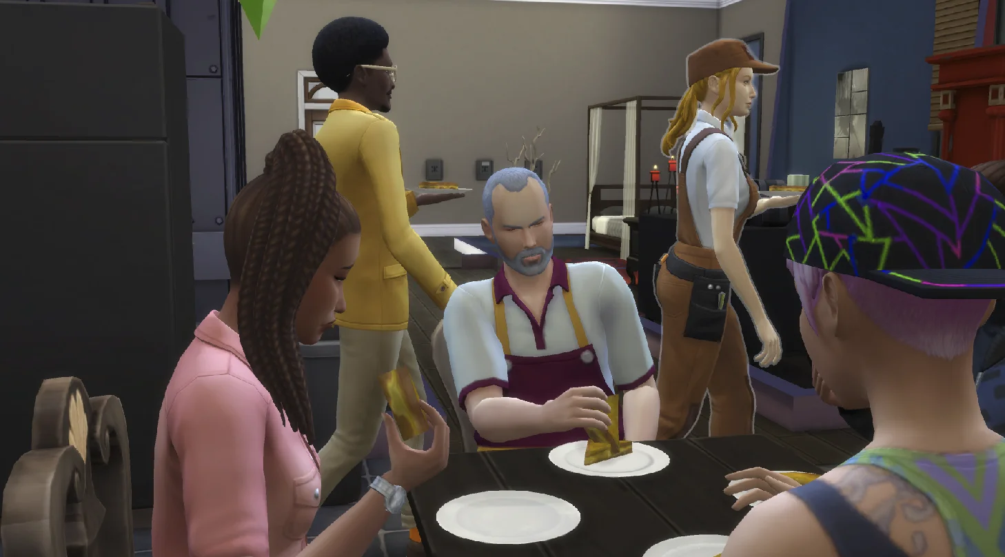 Jim Pickens eating a grilled cheese sandwich
