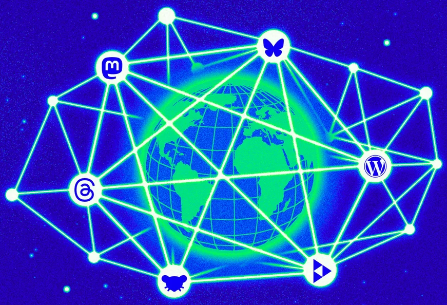 an illustration of what the fediverse is, connected website and different communities