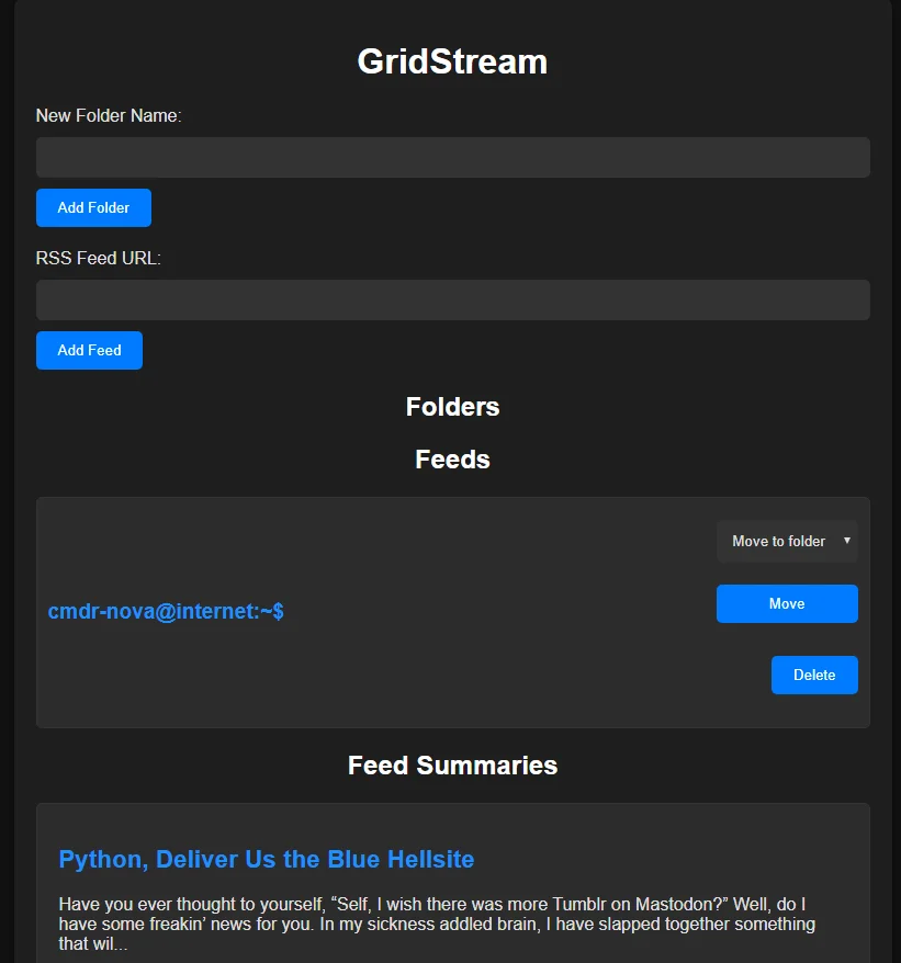 GridStream web interface screenshot