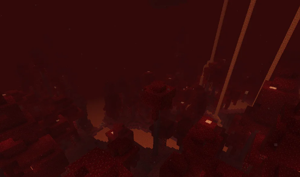 Crimson Forest biome in Minecraft with red foliage