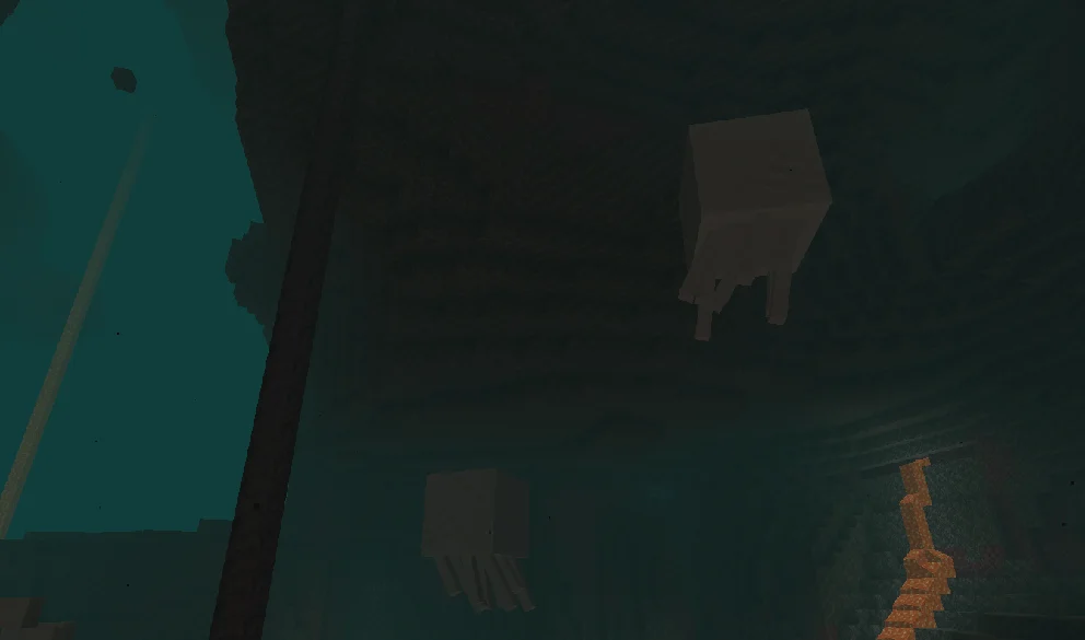 Ghasts surrounding fossils in Soul Valley