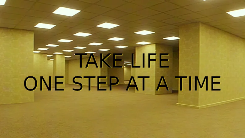 Yellow hallway with doors in the Backrooms.