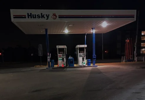 Empty gas station at night