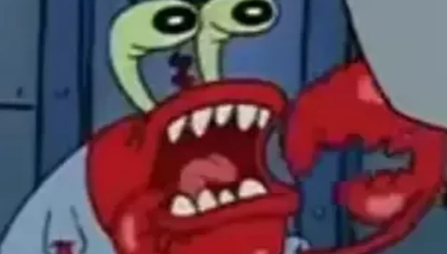 image of mr. crabs from spongebob making a strange, exasperated face with his mouth open and claws up