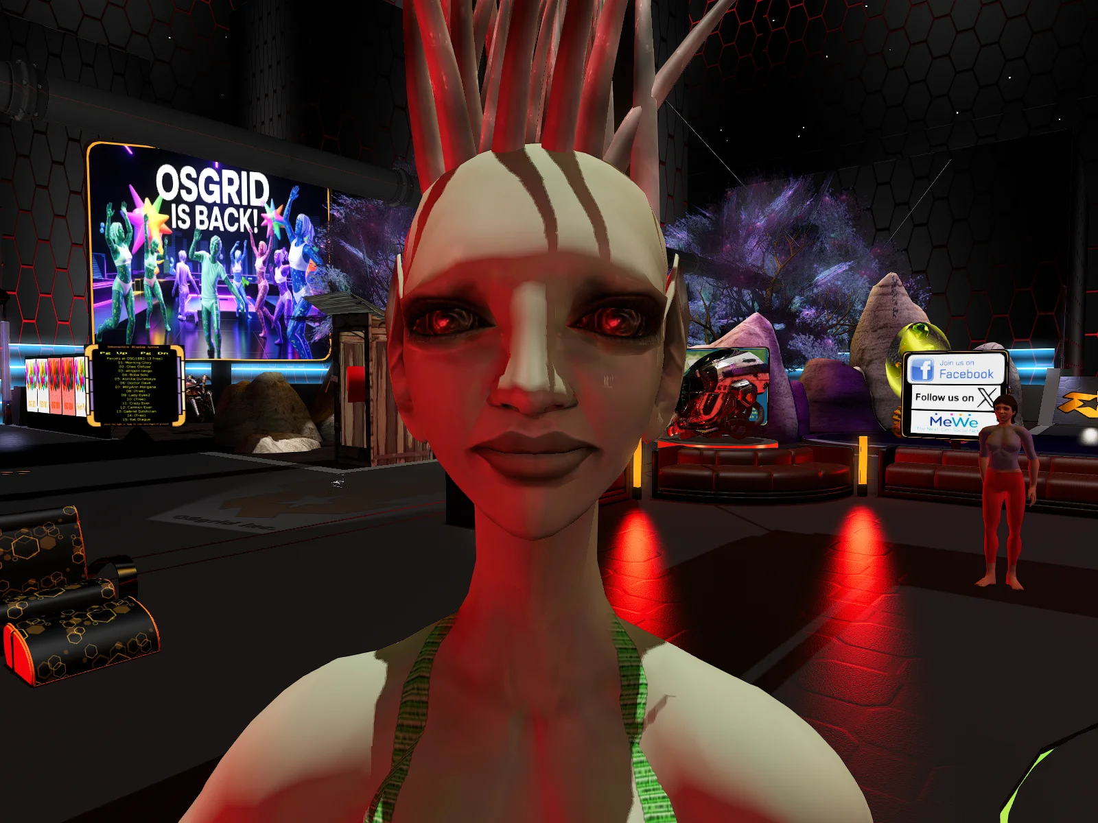 Avatar in OpenSim with alien skin and resculpted body.