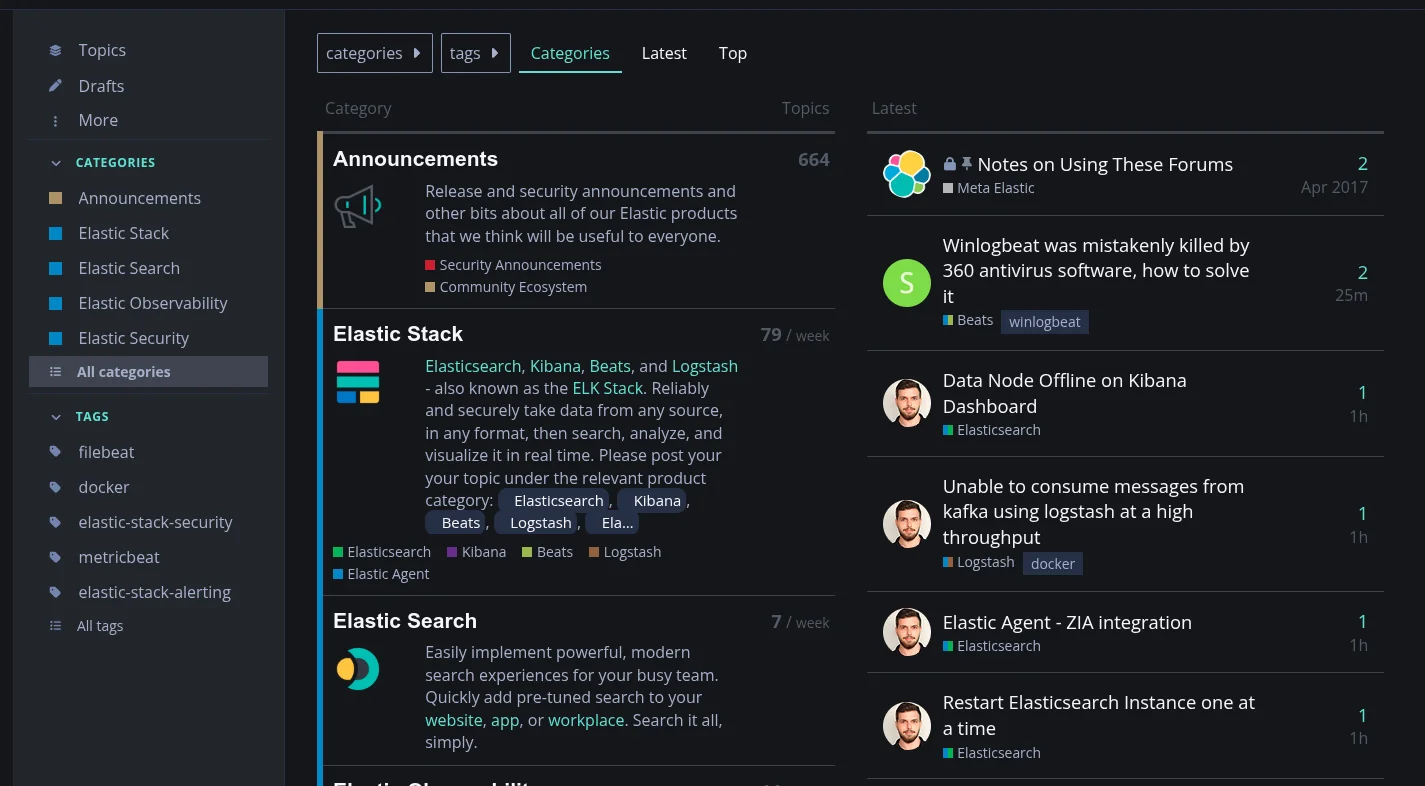 Discourse forum software screenshot