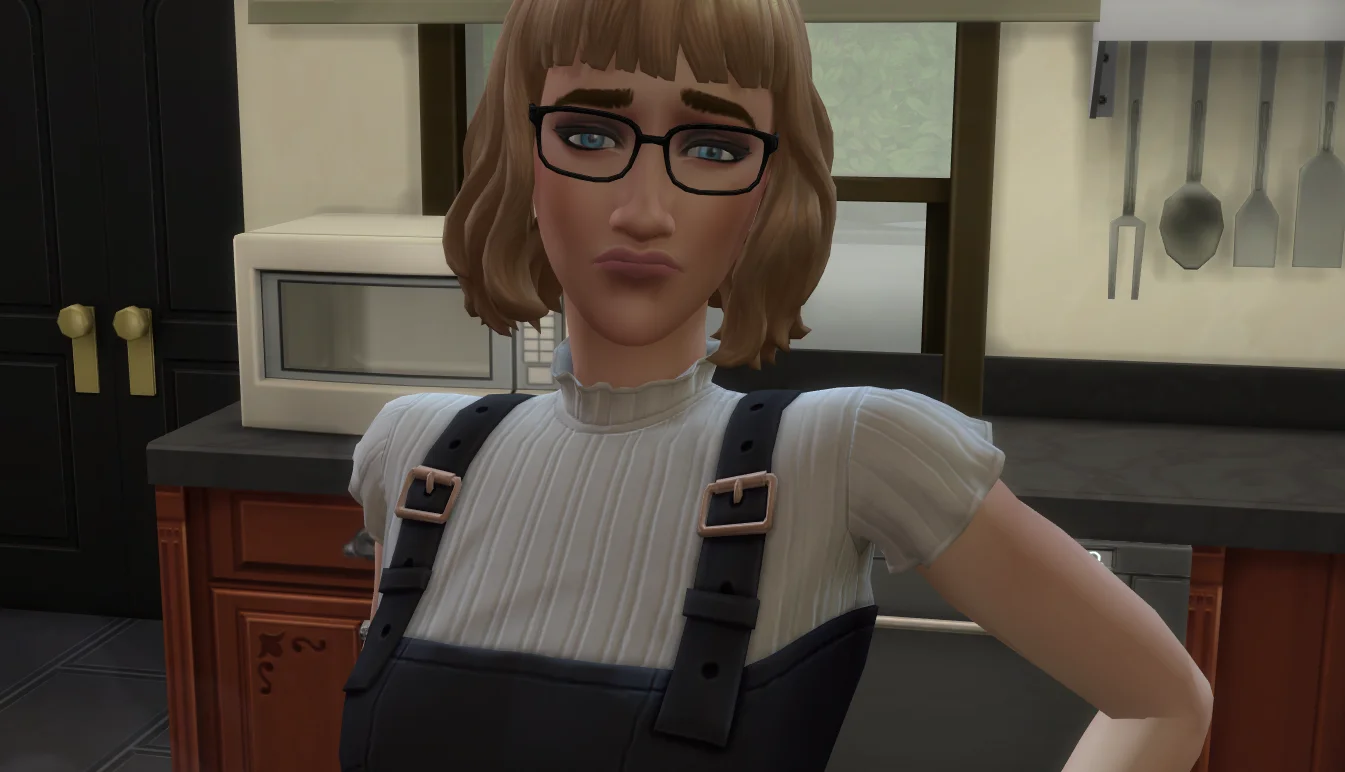 Sims 4 game character Merril on a loading screen