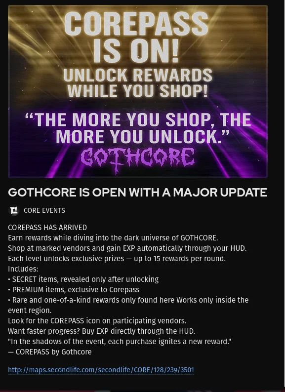 Battlepass for exclusive shopping event in Second Life.