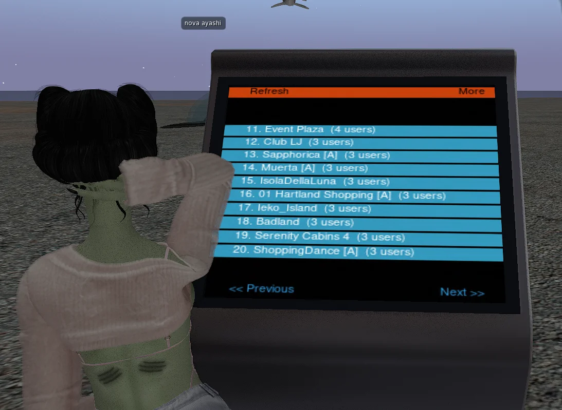 Beacon displaying populated OpenSim regions