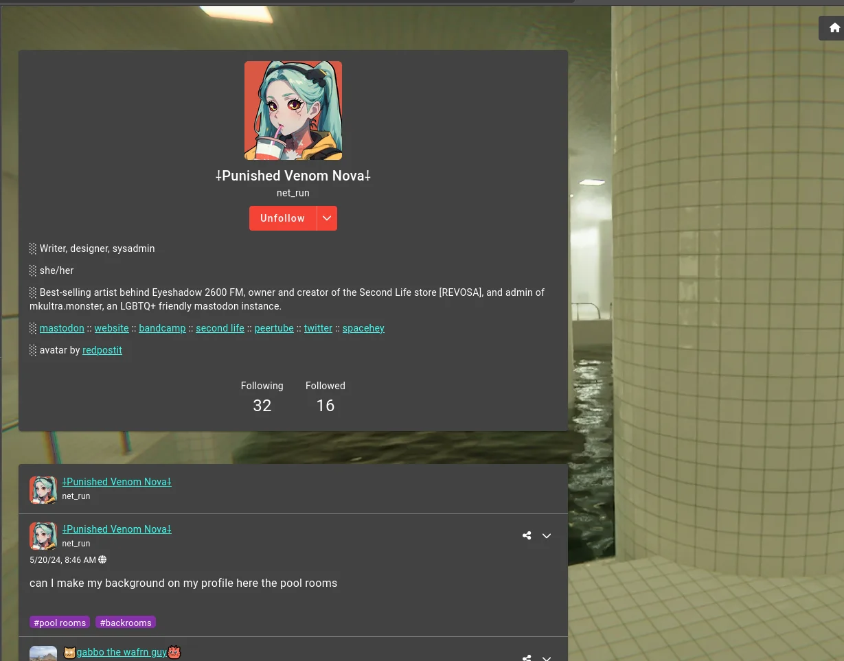 A screenshot of my profile on the activitypub tumblr clone, wafrn.